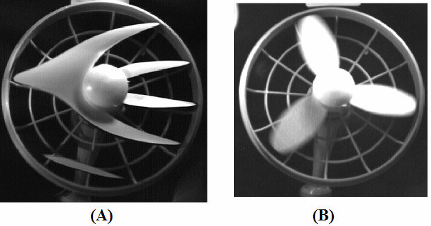 Comparison of a moving object: rolling shutter vs. global shutter